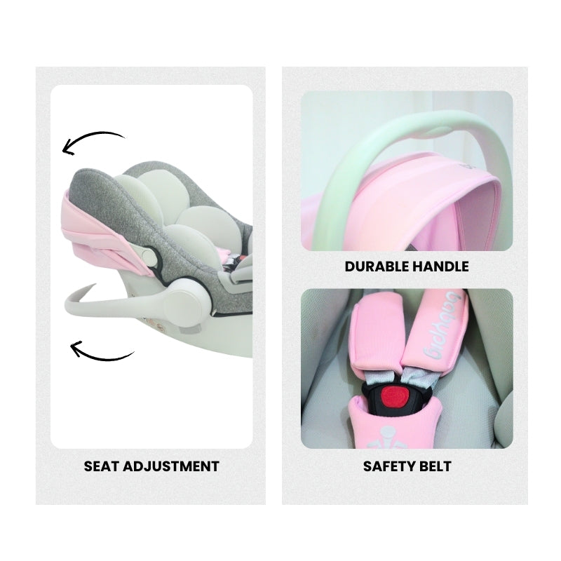 2 IN 1 CAR SEAT WITH CARRY COT (Pink)