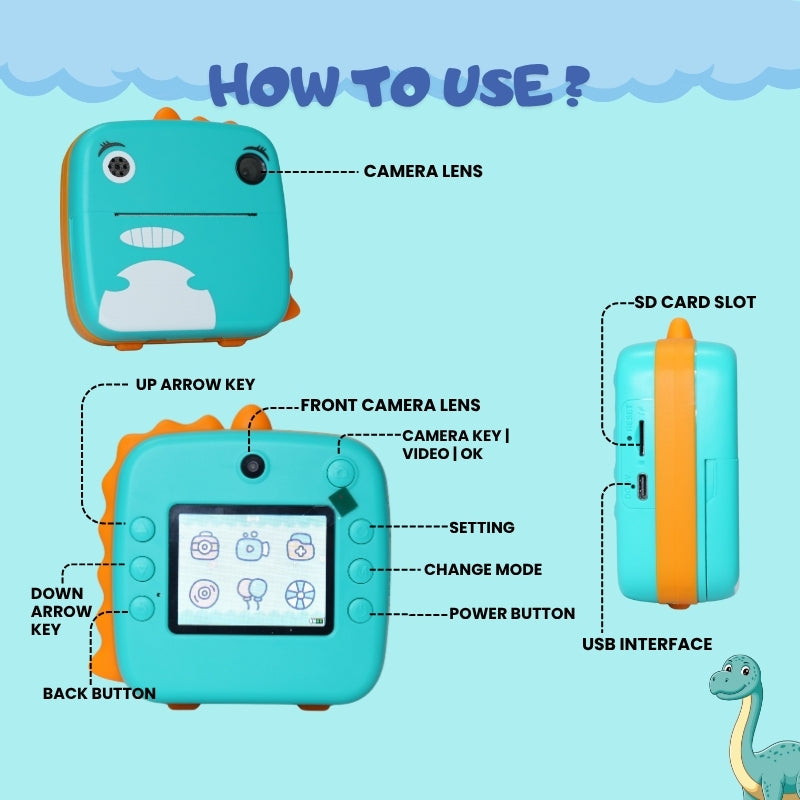 INSTANT DINO PRINT CAMERA (BLUE)