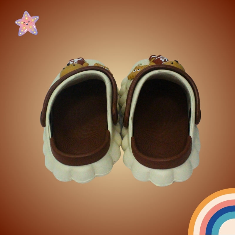 Sporty Bear Applique Waterproof Anti-Skid Sling Back Clogs - Cream