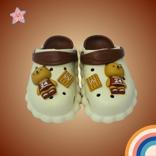 Sporty Bear Applique Waterproof Anti-Skid Sling Back Clogs - Cream