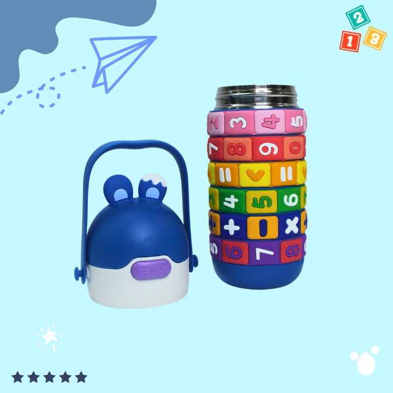Spinfun Kids Water Bottle for School and Sports 400 ml. with Straw and Strap, Insulated (blue)