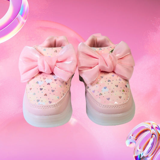 ALL OVER PRINT LED BOW DESIGN SNEAKERS HEART (PINK)