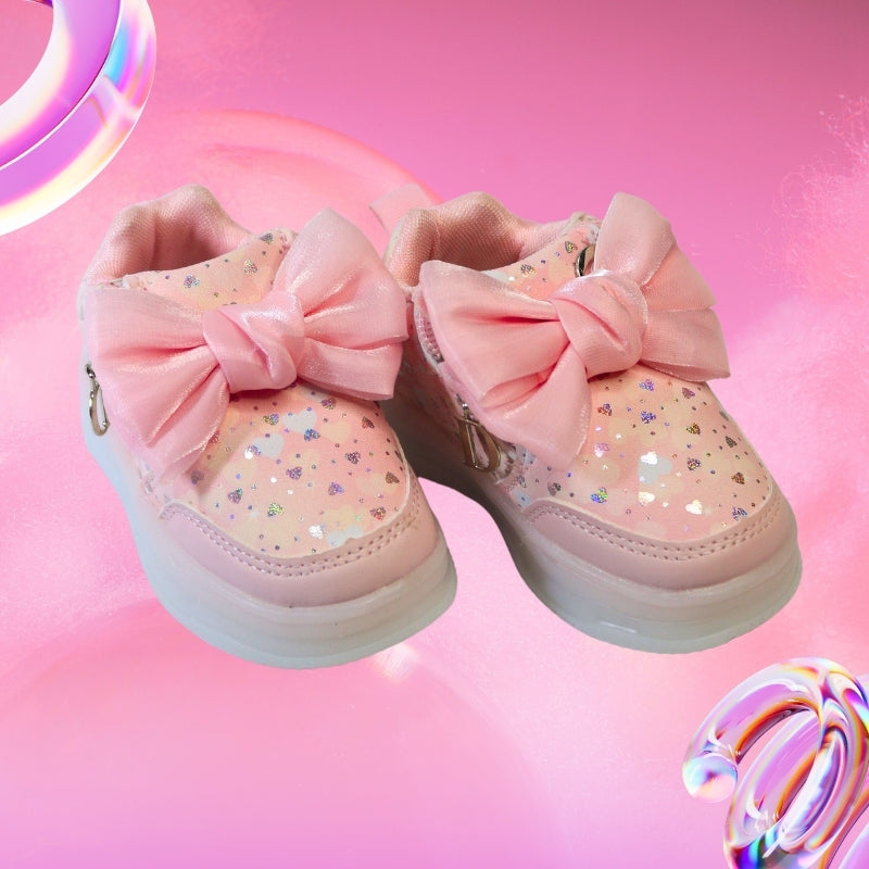 ALL OVER PRINT LED BOW DESIGN SNEAKERS HEART (PINK)