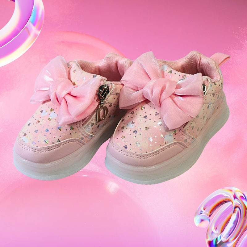 ALL OVER PRINT LED BOW DESIGN SNEAKERS HEART (PINK)