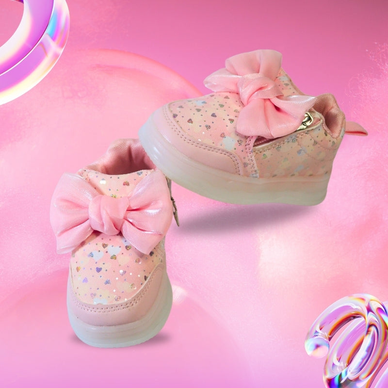 ALL OVER PRINT LED BOW DESIGN SNEAKERS HEART (PINK)