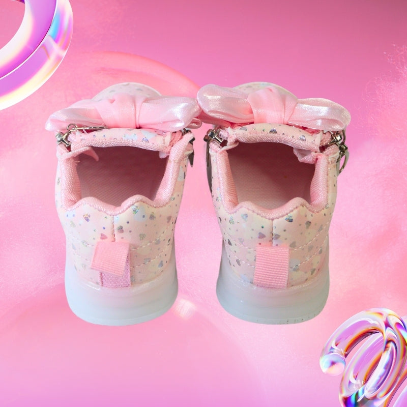 ALL OVER PRINT LED BOW DESIGN SNEAKERS HEART (PINK)