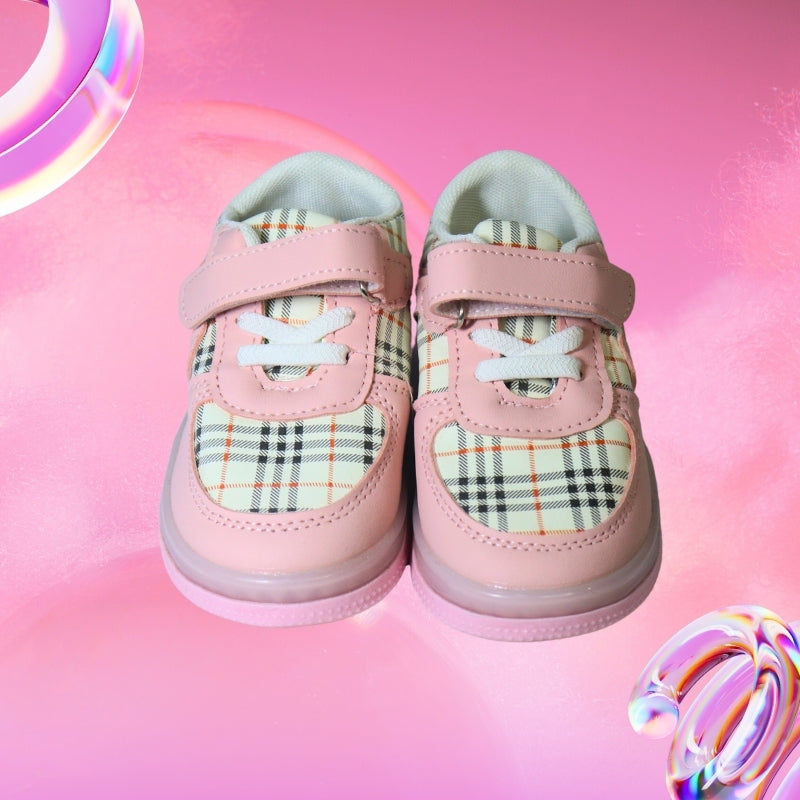 CHECKS PRINT LED SHOES(PINK)