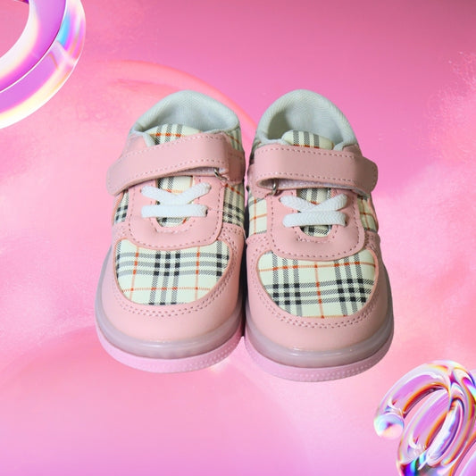 CHECKS PRINT LED SHOES(PINK)