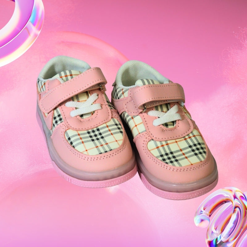 CHECKS PRINT LED SHOES(PINK)