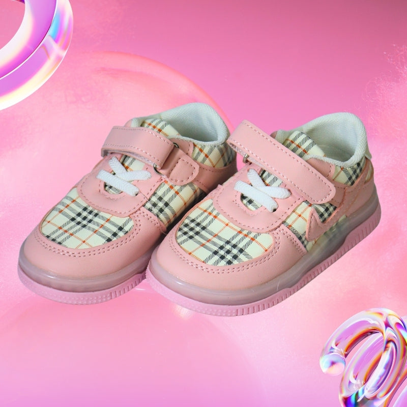 CHECKS PRINT LED SHOES(PINK)