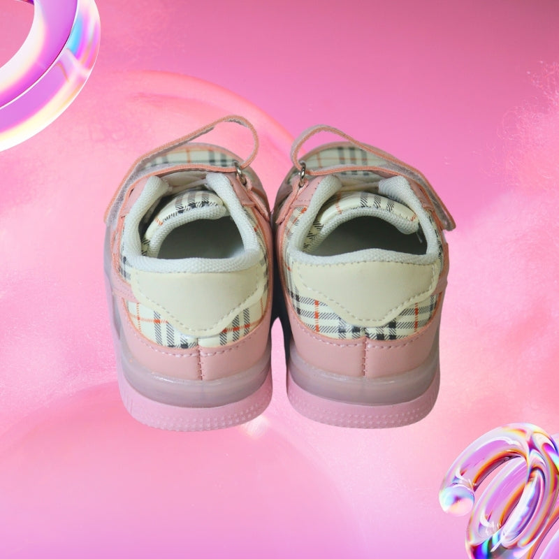 CHECKS PRINT LED SHOES(PINK)