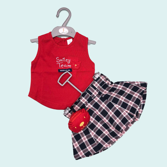 RED TOP AND CHECKS SKIRT